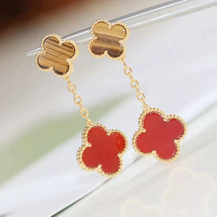 [Royal Jewellery]CLOVER  2 MOTIF  TIGER EYE CARNELIAN EARRINGS