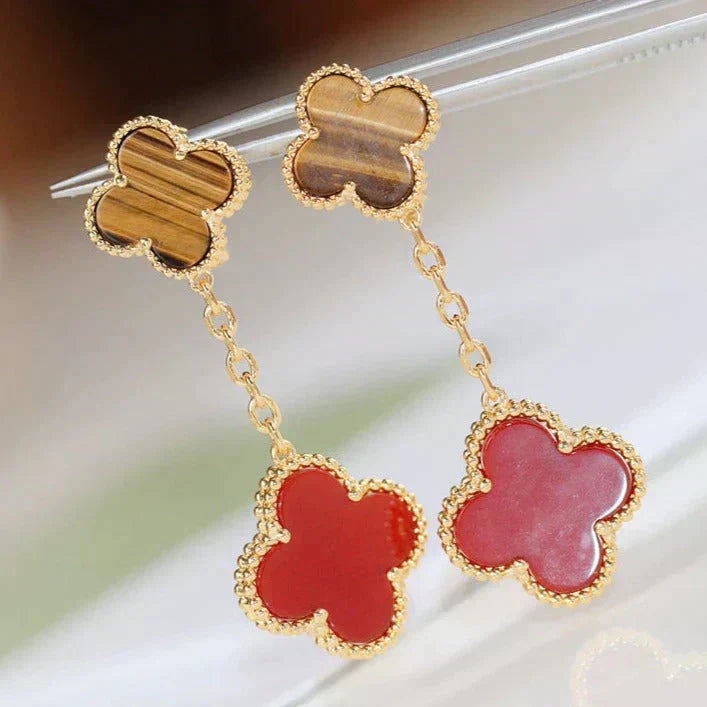 [Royal Jewellery]CLOVER  2 MOTIF  TIGER EYE CARNELIAN EARRINGS