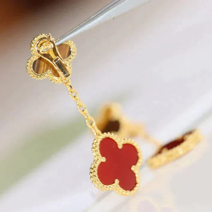 [Royal Jewellery]CLOVER  2 MOTIF  TIGER EYE CARNELIAN EARRINGS