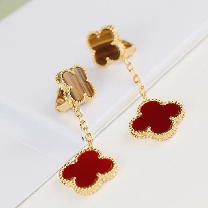 [Royal Jewellery]CLOVER  2 MOTIF  TIGER EYE CARNELIAN EARRINGS