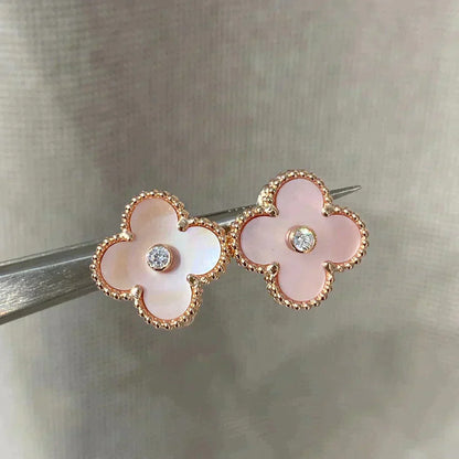[Royal Jewellery]CLOVER MEDIUM 1 MOTIFS  PINK MOP DIAMOND EARRINGS
