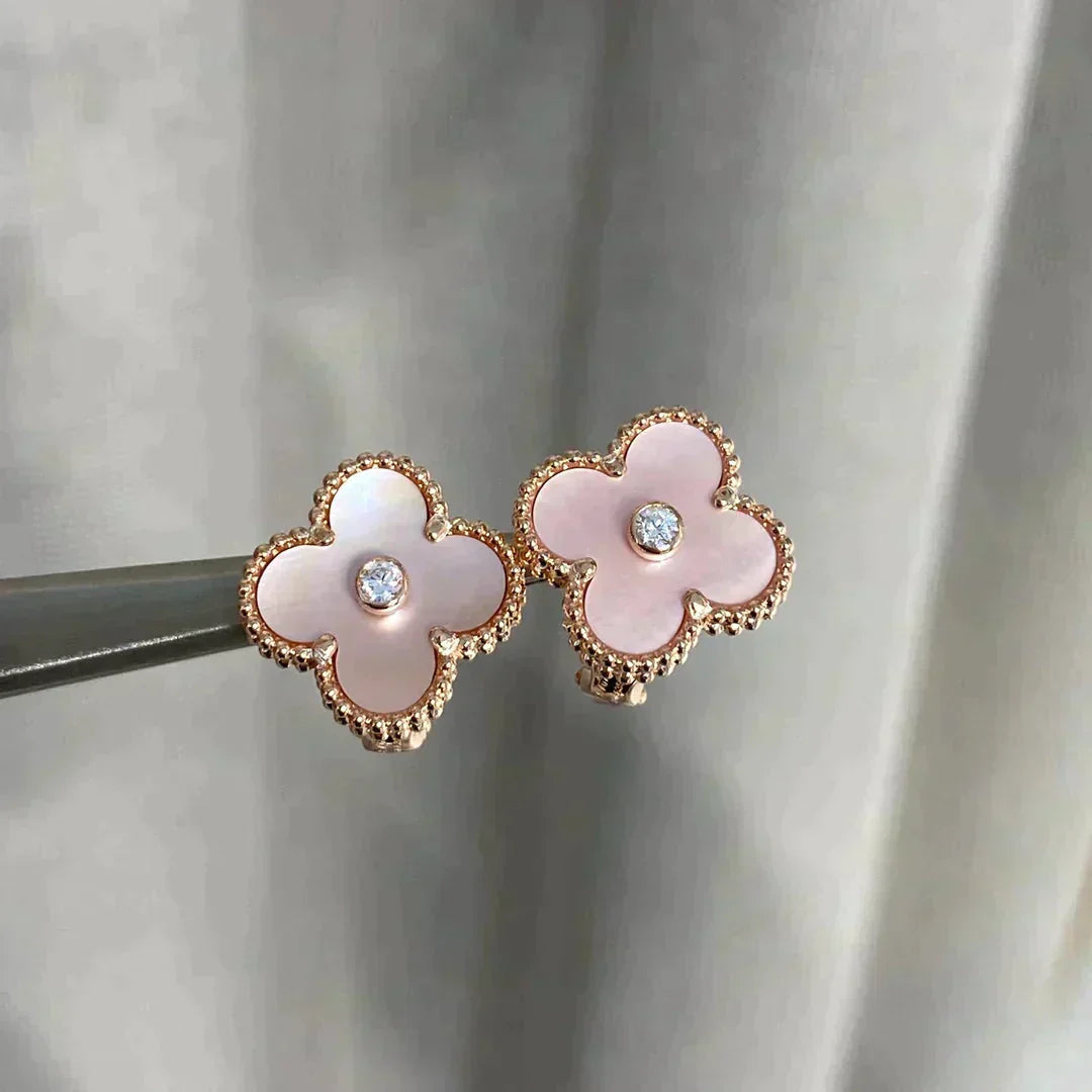 [Royal Jewellery]CLOVER MEDIUM 1 MOTIFS  PINK MOP DIAMOND EARRINGS