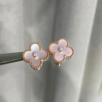 [Royal Jewellery]CLOVER MEDIUM 1 MOTIFS  PINK MOP DIAMOND EARRINGS