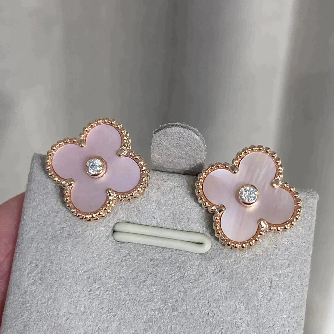 [Royal Jewellery]CLOVER MEDIUM 1 MOTIFS  PINK MOP DIAMOND EARRINGS