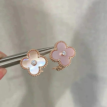 [Royal Jewellery]CLOVER MEDIUM 1 MOTIFS  PINK MOP DIAMOND EARRINGS