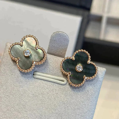 [Royal Jewellery]CLOVER MEDIUM 1 MOTIFS GRAY MOP  DIAMOND EARRINGS