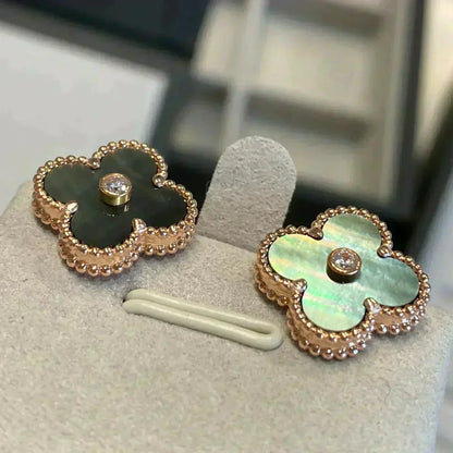 [Royal Jewellery]CLOVER MEDIUM 1 MOTIFS GRAY MOP  DIAMOND EARRINGS