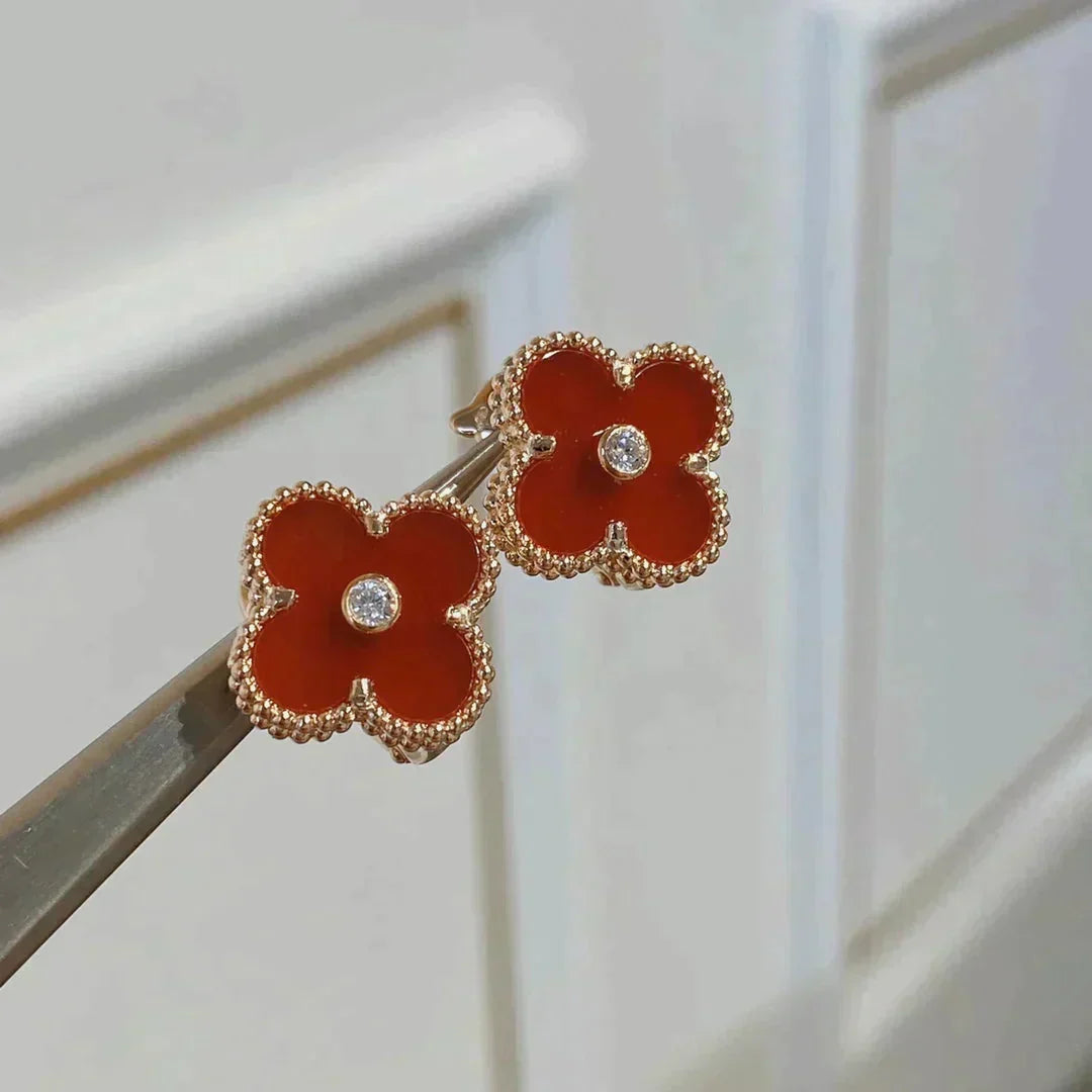 [Royal Jewellery]CLOVER MEDIUM 1 MOTIFS CARNELIAN  DIAMOND earrings