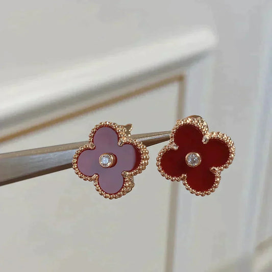[Royal Jewellery]CLOVER MEDIUM 1 MOTIFS CARNELIAN  DIAMOND earrings