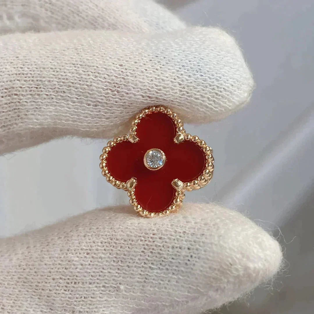 [Royal Jewellery]CLOVER MEDIUM 1 MOTIFS CARNELIAN  DIAMOND earrings