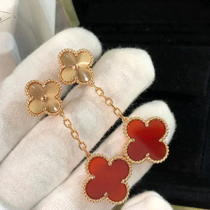 [Royal Jewellery]CLOVER 2 MOTIF  LASER CARNELIAN EARRINGS