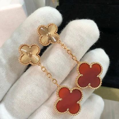 [Royal Jewellery]CLOVER 2 MOTIF  LASER CARNELIAN EARRINGS