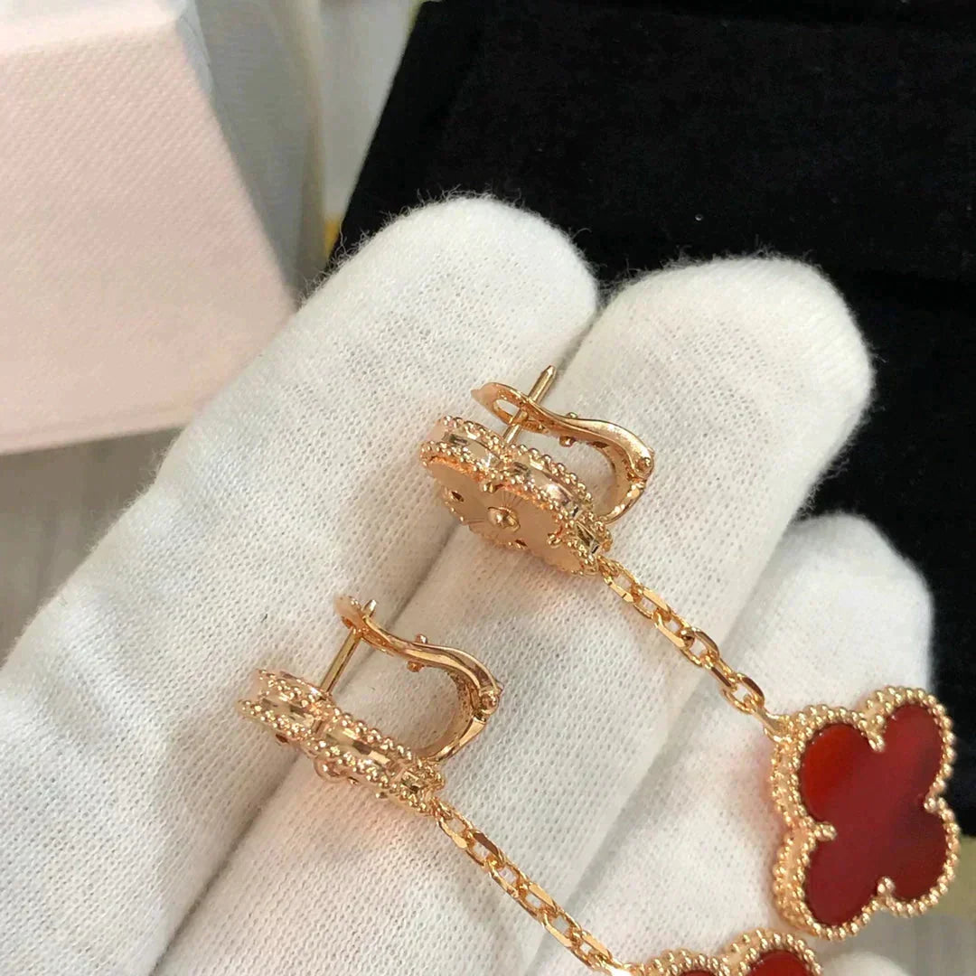 [Royal Jewellery]CLOVER 2 MOTIF  LASER CARNELIAN EARRINGS