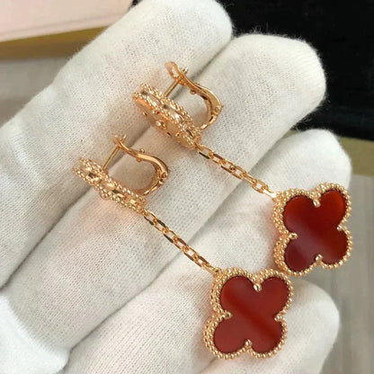 [Royal Jewellery]CLOVER 2 MOTIF  LASER CARNELIAN EARRINGS