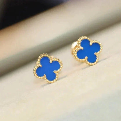 [Royal Jewellery]CLOVER MINI 9.5MM BLUE AGATE EARRINGS