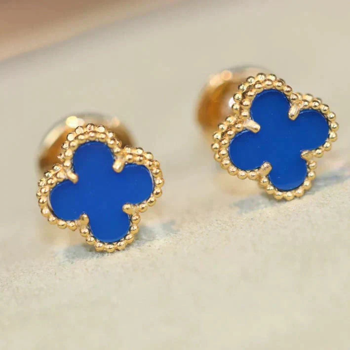 [Royal Jewellery]CLOVER MINI 9.5MM BLUE AGATE EARRINGS