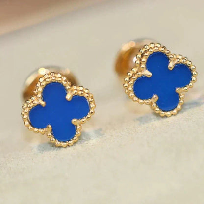 [Royal Jewellery]CLOVER MINI 9.5MM BLUE AGATE EARRINGS