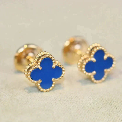 [Royal Jewellery]CLOVER MINI 9.5MM BLUE AGATE EARRINGS