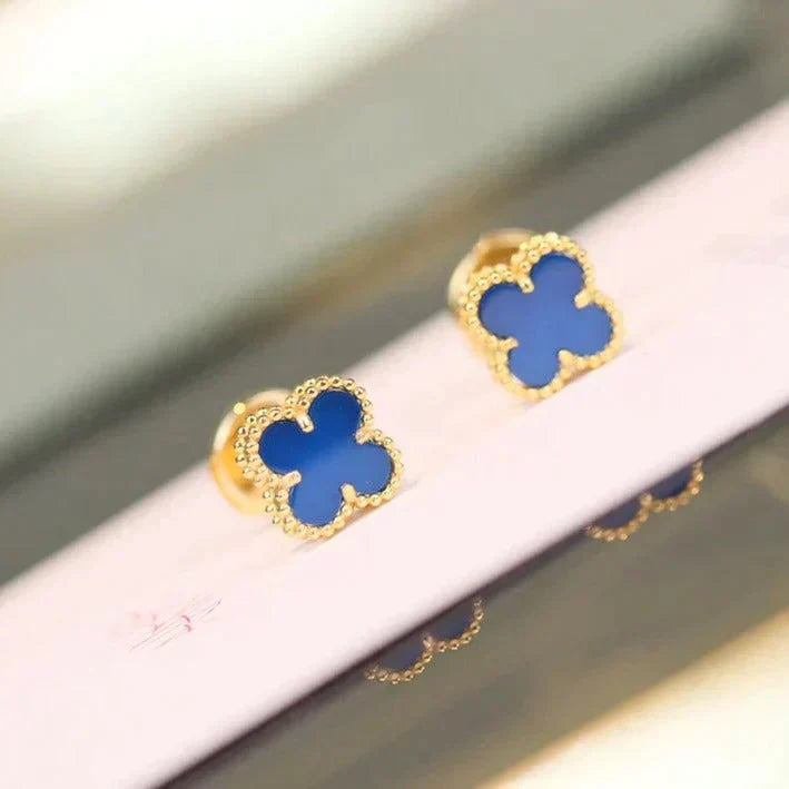 [Royal Jewellery]CLOVER MINI 9.5MM BLUE AGATE EARRINGS