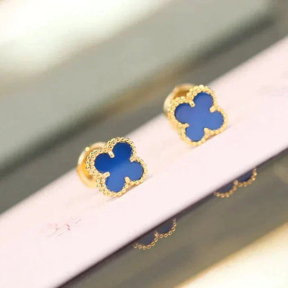 [Royal Jewellery]CLOVER MINI 9.5MM BLUE AGATE EARRINGS