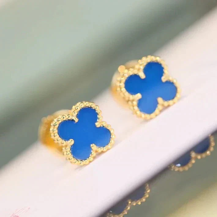 [Royal Jewellery]CLOVER MINI 9.5MM BLUE AGATE EARRINGS