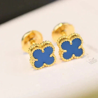 [Royal Jewellery]CLOVER MINI 9.5MM BLUE AGATE EARRINGS