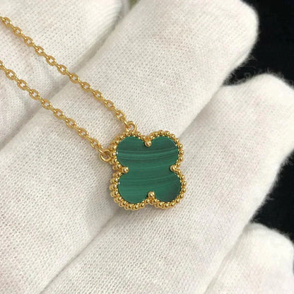[Royal Jewellery]CLOVER 15MM MALACHITE SINGLE FLOWER  NECKLACE
