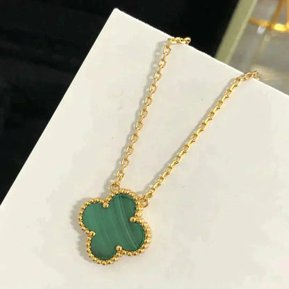 [Royal Jewellery]CLOVER 15MM MALACHITE SINGLE FLOWER  NECKLACE