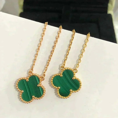 [Royal Jewellery]CLOVER 15MM MALACHITE SINGLE FLOWER  NECKLACE