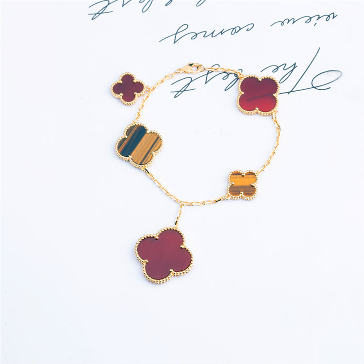 [Royal Jewellery]CLOVER BRACELET 5 MOTIFS CARNELIAN TIGER EYE