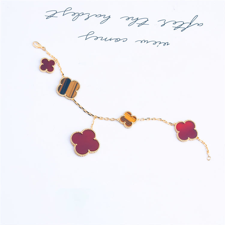 [Royal Jewellery]CLOVER BRACELET 5 MOTIFS CARNELIAN TIGER EYE