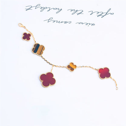 [Royal Jewellery]CLOVER BRACELET 5 MOTIFS CARNELIAN TIGER EYE