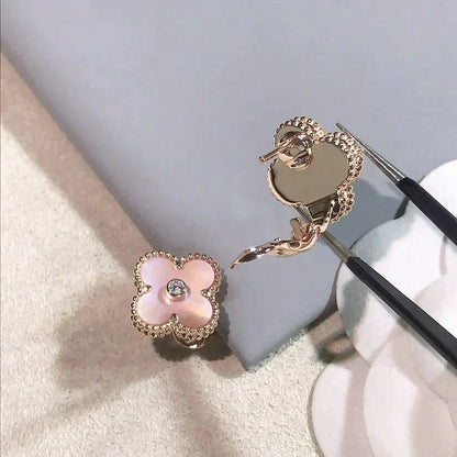[Royal Jewellery]CLOVER MEDIUM 1 MOTIFS  PINK MOP DIAMOND EARRINGS