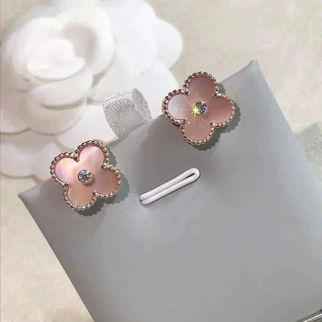[Royal Jewellery]CLOVER MEDIUM 1 MOTIFS  PINK MOP DIAMOND EARRINGS