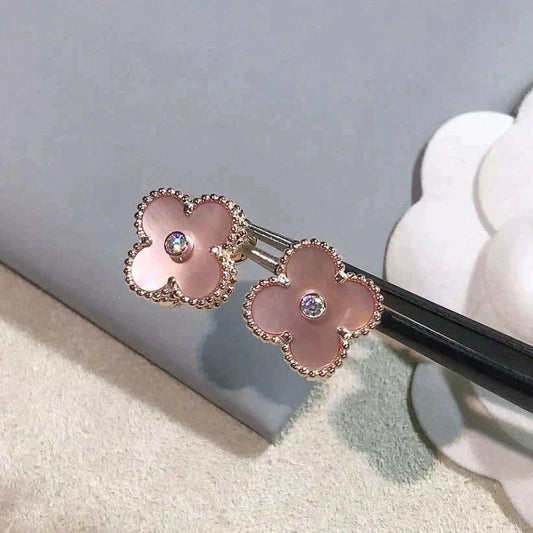 [Royal Jewellery]CLOVER MEDIUM 1 MOTIFS  PINK MOP DIAMOND EARRINGS