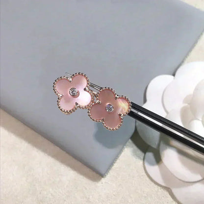 [Royal Jewellery]CLOVER MEDIUM 1 MOTIFS  PINK MOP DIAMOND EARRINGS