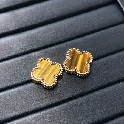[Royal Jewellery]CLOVER MEDIUM 1 MOTIFS TIGER EYE EARRINGS