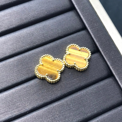 [Royal Jewellery]CLOVER MEDIUM 1 MOTIFS TIGER EYE EARRINGS