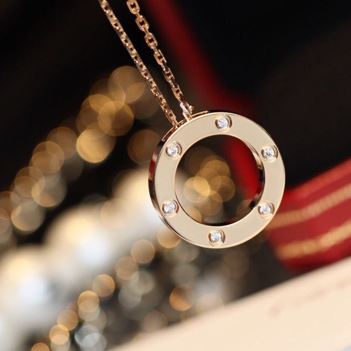[Royal Jewellery]LOVE NECKLACE 16MM 6 DIAMONDS PINK GOLD