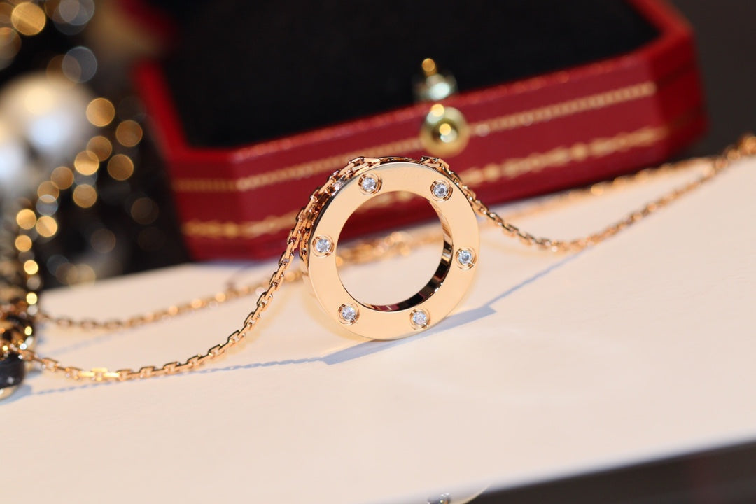 [Royal Jewellery]LOVE NECKLACE 16MM 6 DIAMONDS PINK GOLD