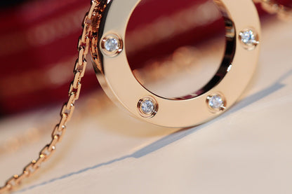[Royal Jewellery]LOVE NECKLACE 16MM 6 DIAMONDS PINK GOLD