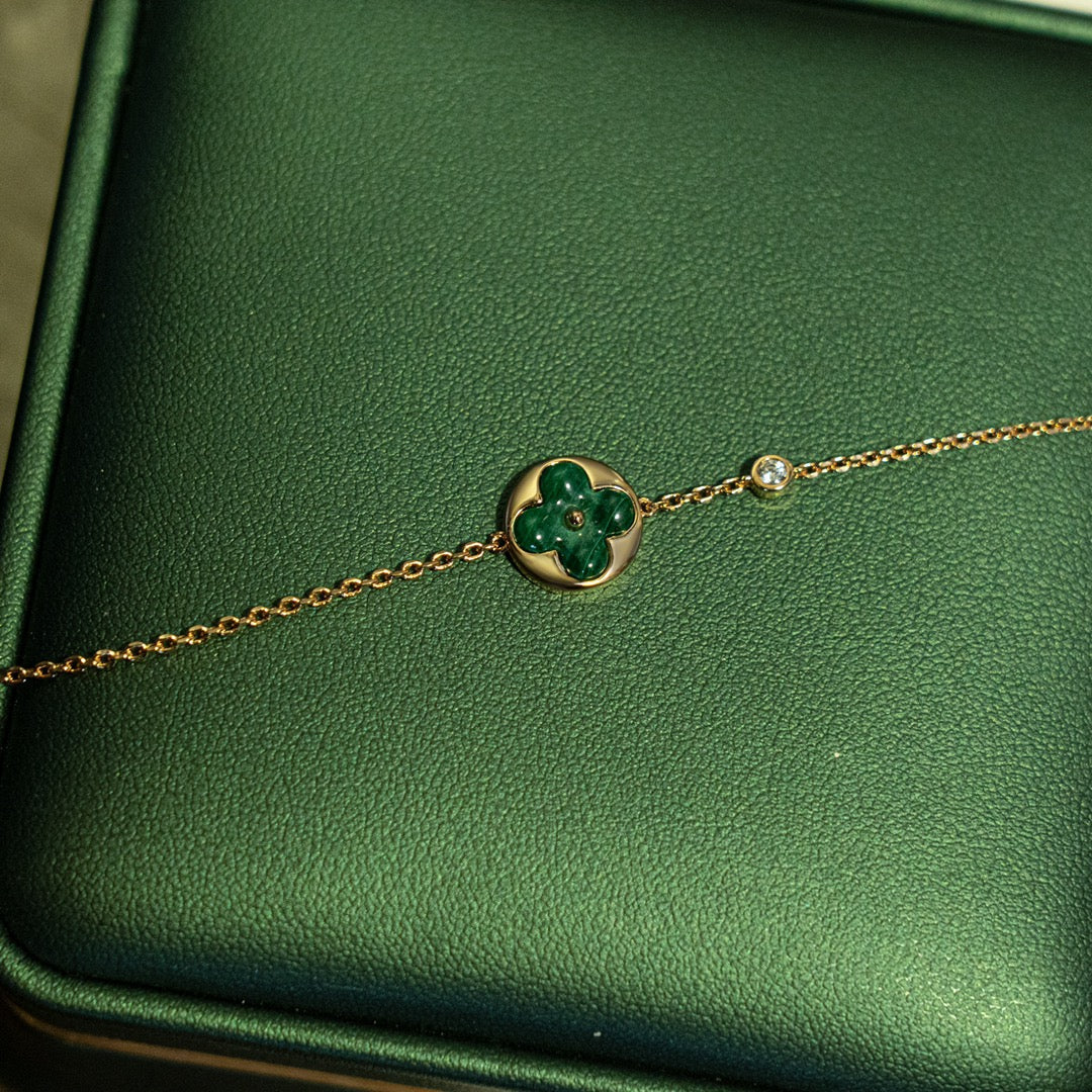 [Royal Jewellery]SUN MALACHITE 1 DIAMOND PINK GOLD BRACELET