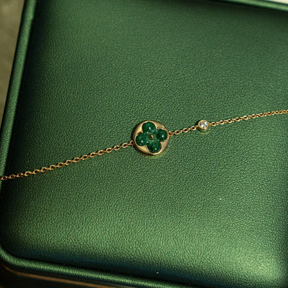 [Royal Jewellery]SUN MALACHITE 1 DIAMOND PINK GOLD BRACELET