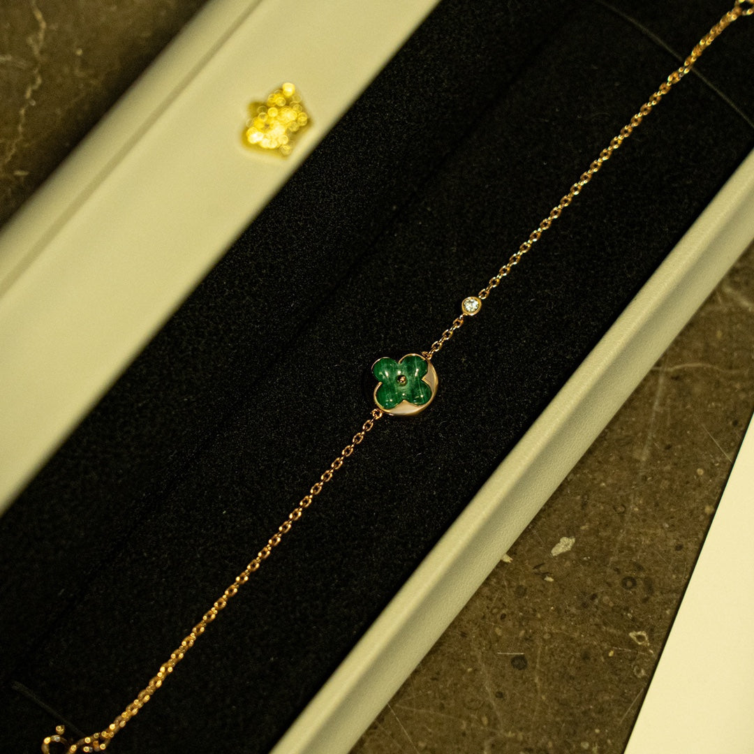 [Royal Jewellery]SUN MALACHITE 1 DIAMOND PINK GOLD BRACELET