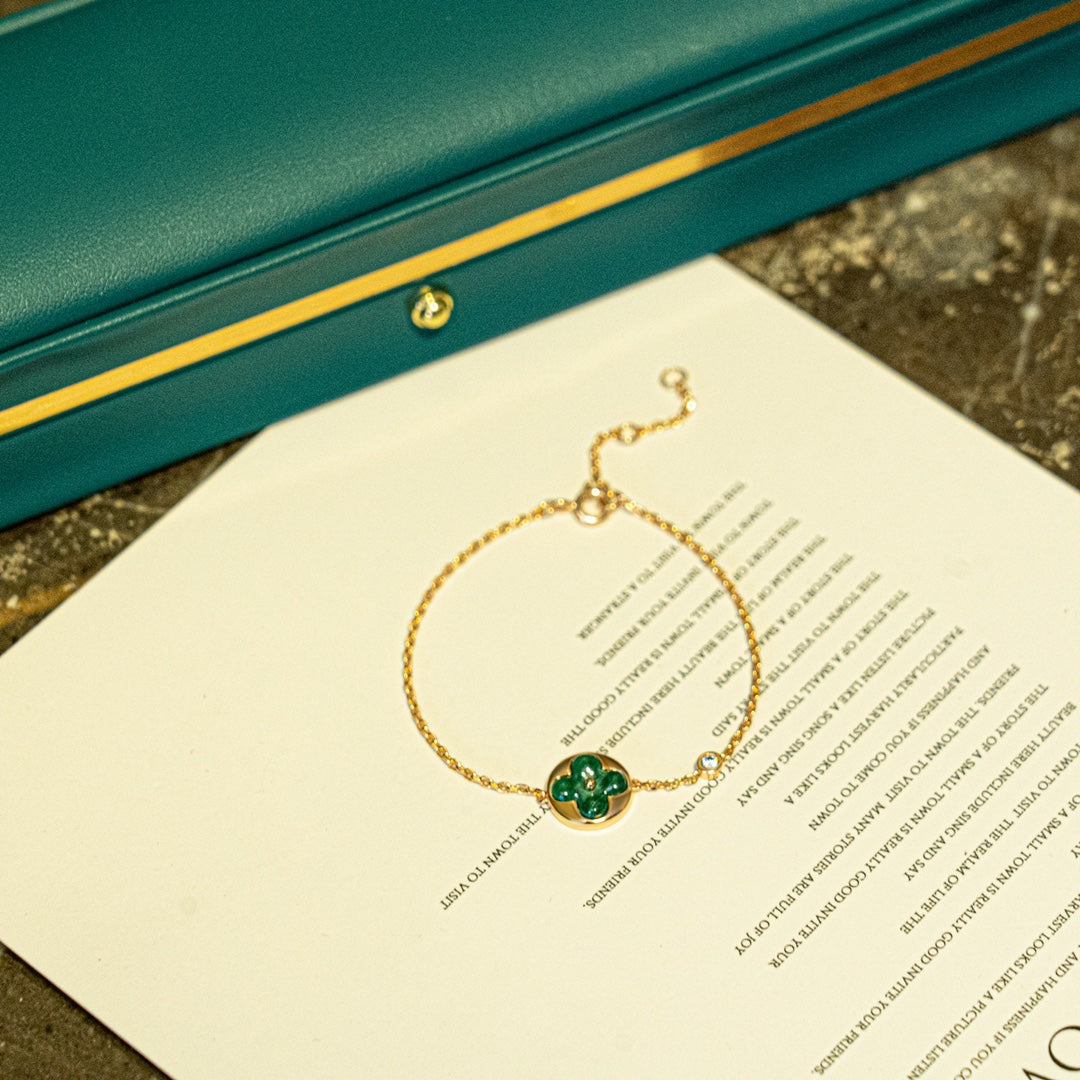 [Royal Jewellery]SUN MALACHITE 1 DIAMOND PINK GOLD BRACELET