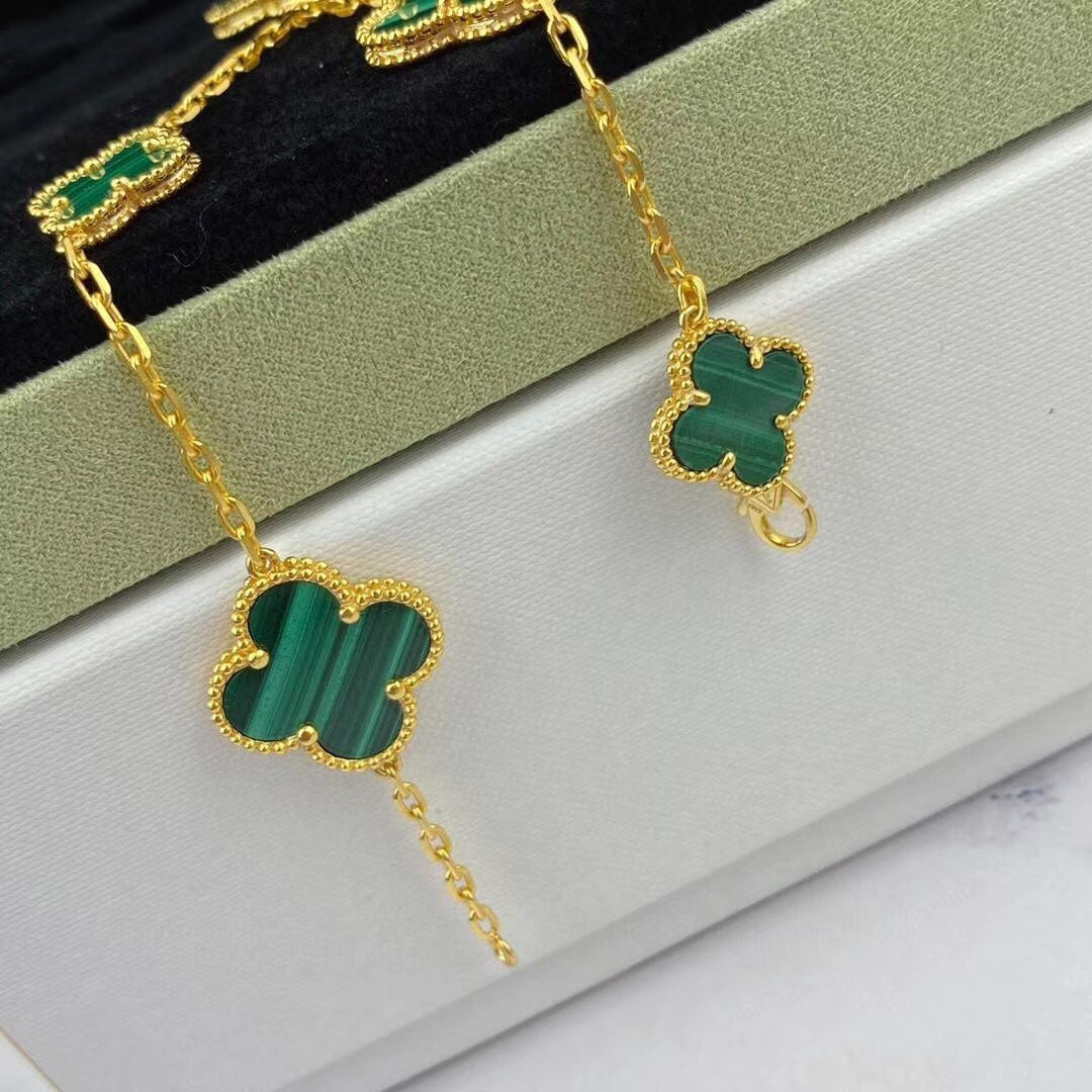 [Royal Jewellery]MAGIC CLOVER MALACHITE GOLD BRACELET 5 MOTIFS