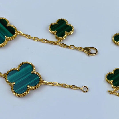 [Royal Jewellery]MAGIC CLOVER MALACHITE GOLD BRACELET 5 MOTIFS