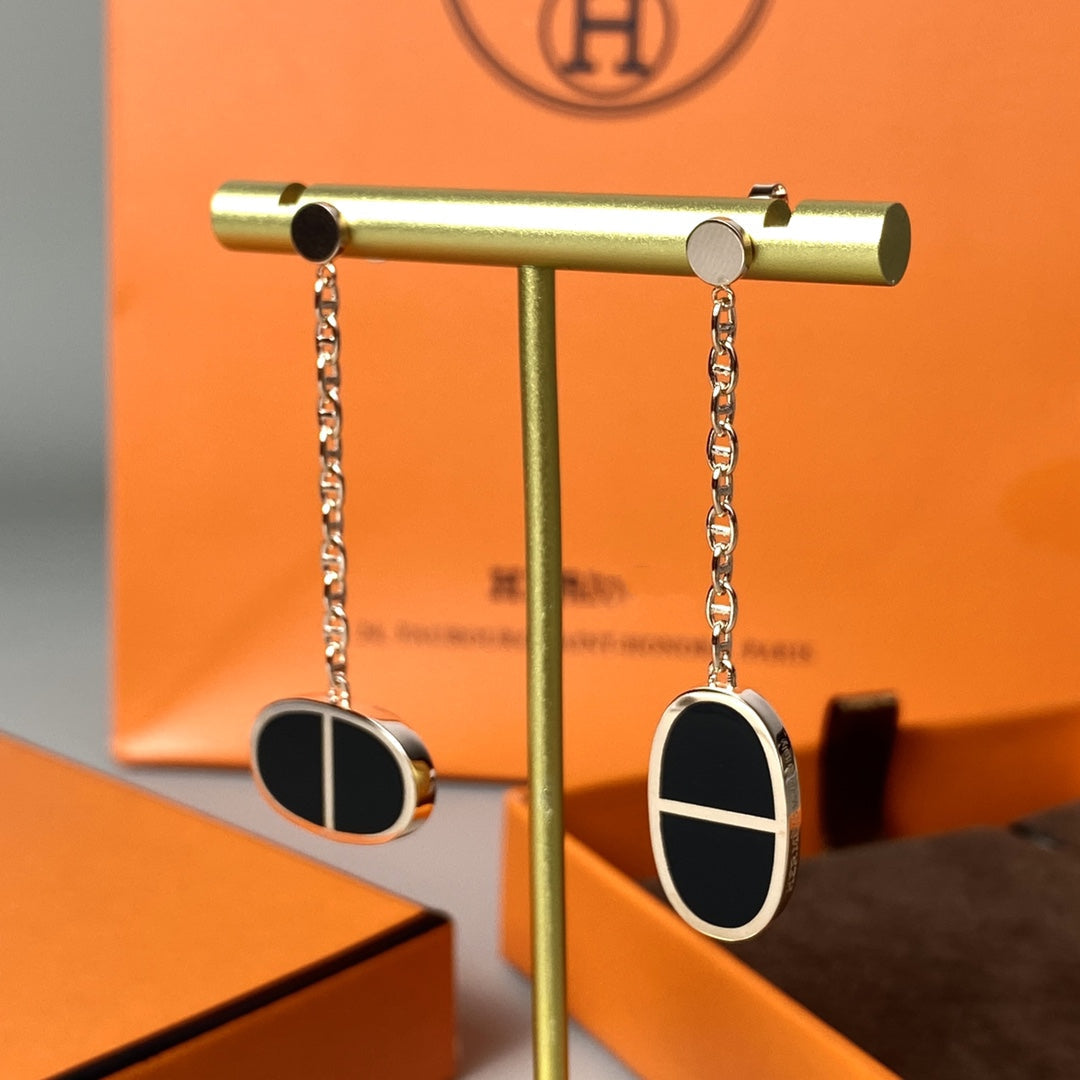 [Royal Jewellery]CHAINE VERSO BLACK CERAMIC EARRINGS