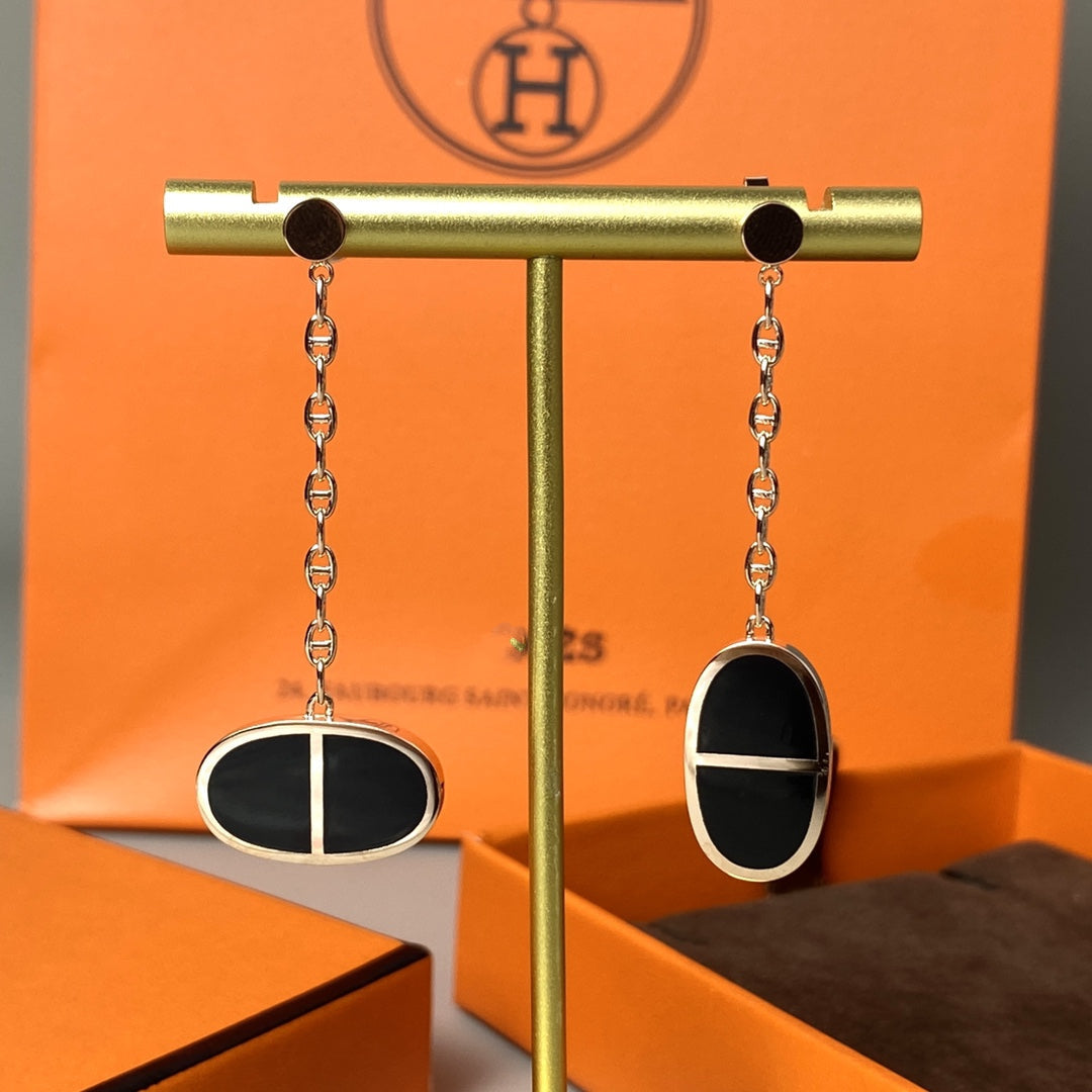 [Royal Jewellery]CHAINE VERSO BLACK CERAMIC EARRINGS