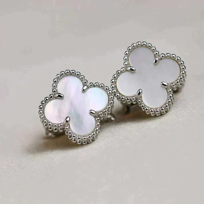 [Royal Jewellery]CLOVER MEDIUM 1 MOTIFS  WHITE MOP EARRINGS SILVER